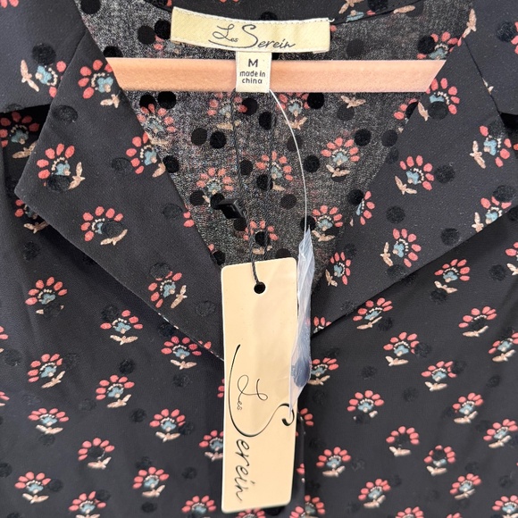 La Serein Black Polka Dot Floral Print Blouse - Picture 7 of 7